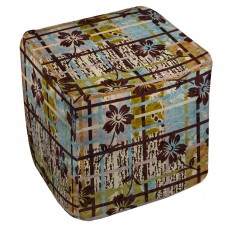Manual Woodworkers Weavers Floral Study in Plaid Pouf TBPZ2731